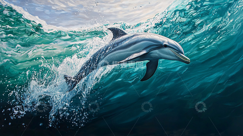 高清大图下载【趣麦麦图】海豚跃出海浪