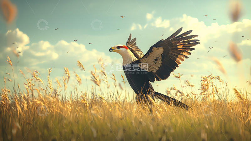 高清大图下载【趣麦麦图】草原雄鹰展翅飞翔
