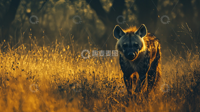 高清大图下载【趣麦麦图】斑鬣狗夕阳草原