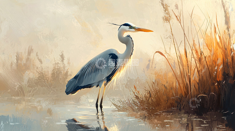 高清大图下载【趣麦麦图】清晨雾气中灰鹭