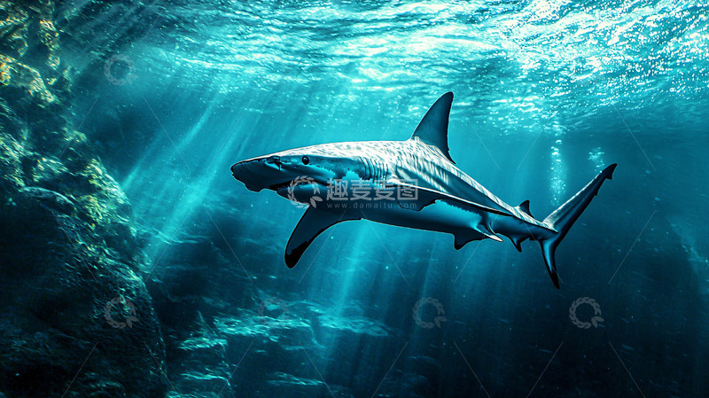 高清大图下载【趣麦麦图】深海鲨鱼在阳光照射下