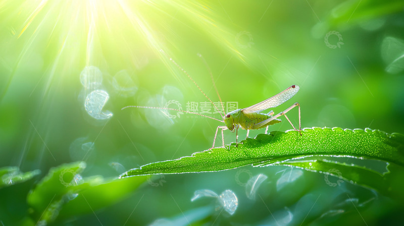 高清大图下载【趣麦麦图】阳光下的绿色蚱蜢