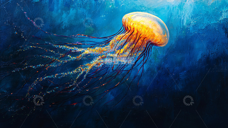 高清大图下载【趣麦麦图】深海橙色水母高清图