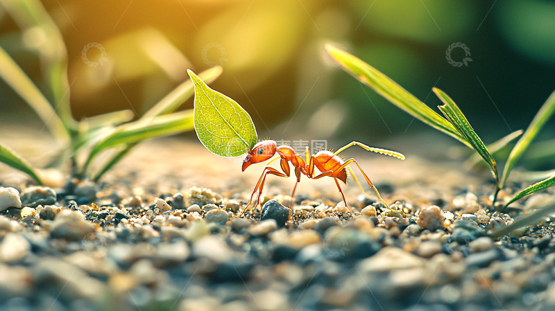 高清大图下载【趣麦麦图】蚂蚁搬运树叶