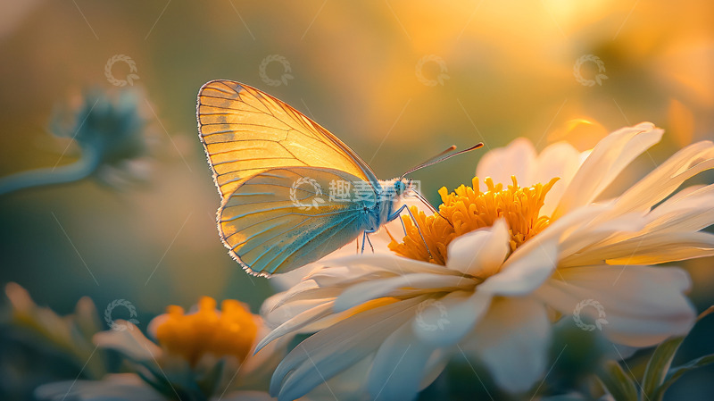 高清大图下载【趣麦麦图】阳光下蝴蝶停在花朵上