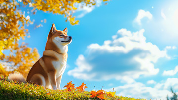 秋日阳光下柴犬静坐