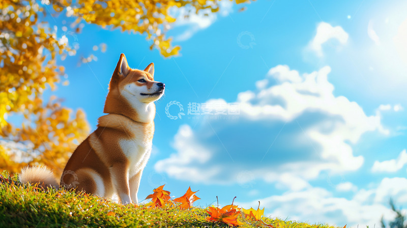 高清大图下载【趣麦麦图】秋日阳光下柴犬静坐
