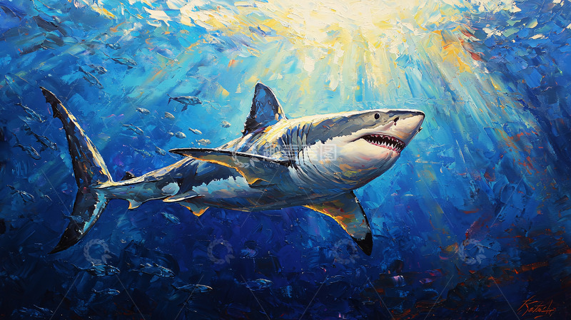 高清大图下载【趣麦麦图】阳光下的海洋大白鲨