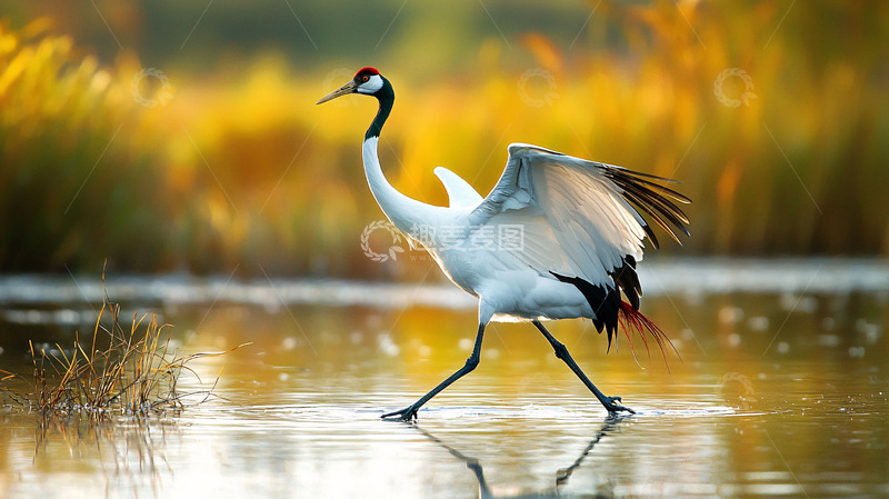 高清大图下载【趣麦麦图】丹顶鹤水中漫步