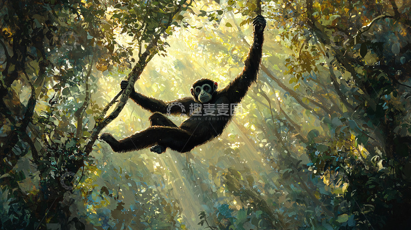 高清大图下载【趣麦麦图】树枝间荡漾的黑猿