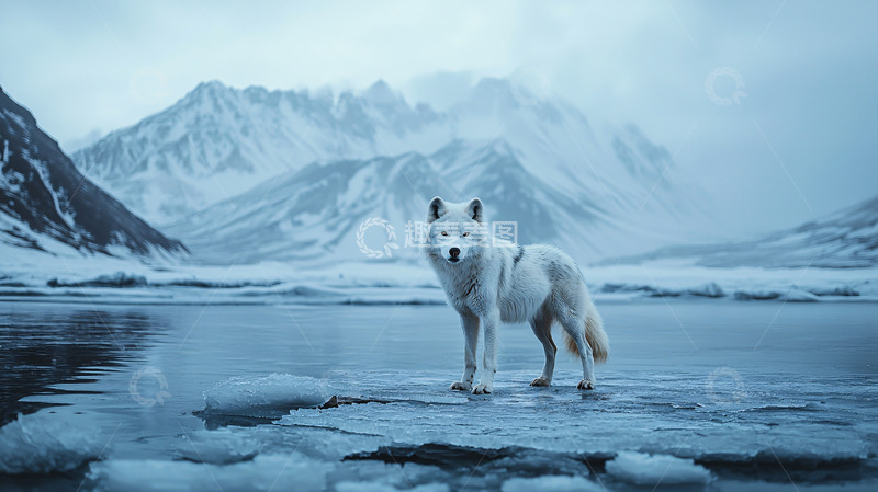 高清大图下载【趣麦麦图】冰雪荒原上的白色孤狼