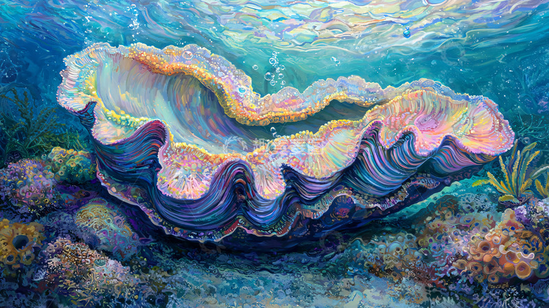 高清大图下载【趣麦麦图】色彩斑斓的巨型海扇贝