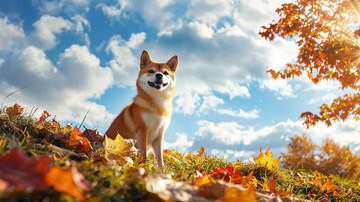 秋日阳光下柴犬