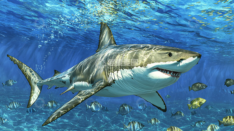 高清大图下载【趣麦麦图】深海巨型大白鲨