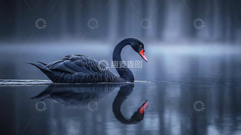 高清大图下载【趣麦麦图】黑天鹅水面倒影