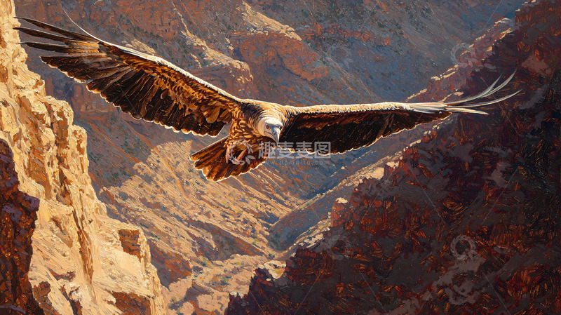 高清大图下载【趣麦麦图】峡谷中飞翔的秃鹰