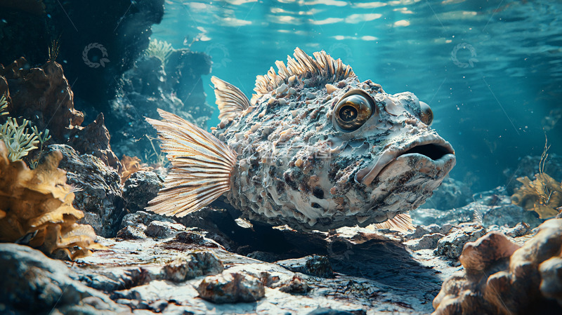 高清大图下载【趣麦麦图】海底岩石上的丑陋鱼类