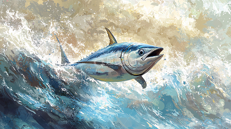 高清大图下载【趣麦麦图】跃出海面的蓝鳍金枪鱼