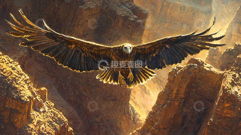 高清大图下载【趣麦麦图】雄鹰峡谷日出飞翔