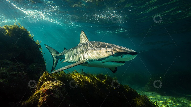 高清大图下载【趣麦麦图】水下虎鲨近景特写