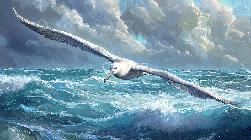 高清大图下载【趣麦麦图】海鸟低飞掠过波涛汹涌的大海