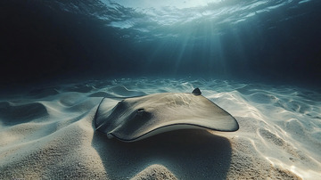 阳光下沙地上的魔鬼鱼