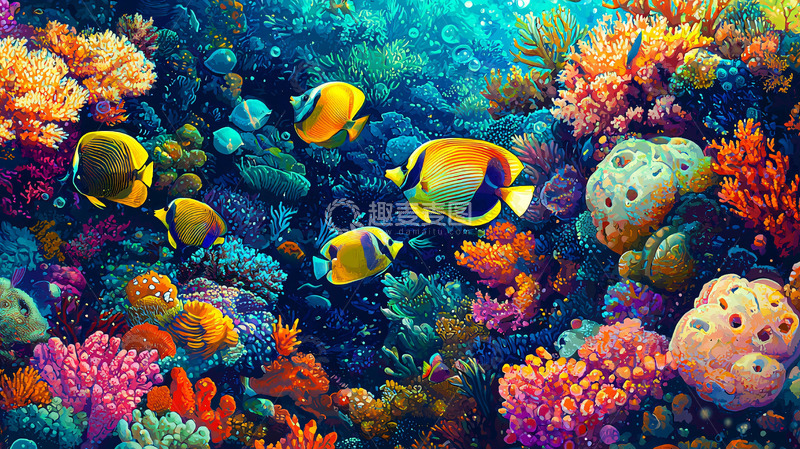 高清大图下载【趣麦麦图】五彩斑斓的珊瑚礁鱼群