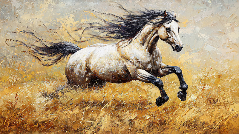 高清大图下载【趣麦麦图】奔腾的白色骏马