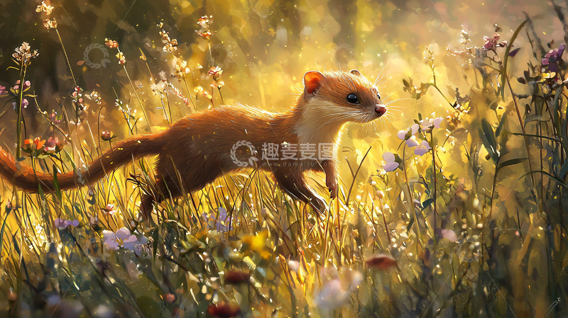 高清大图下载【趣麦麦图】阳光下的黄鼠狼