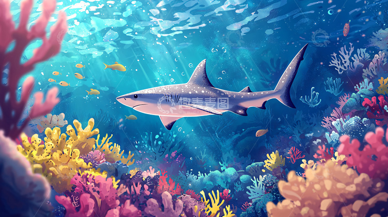 高清大图下载【趣麦麦图】阳光珊瑚礁鲨鱼