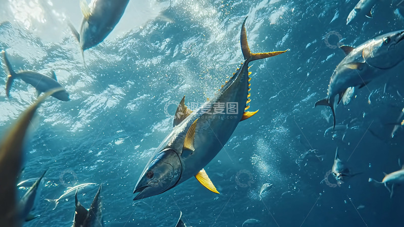 高清大图下载【趣麦麦图】鱼群在深海中游动