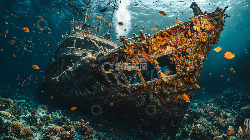 高清大图下载【趣麦麦图】海底沉船高清图片