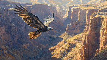 峡谷中飞翔的秃鹰