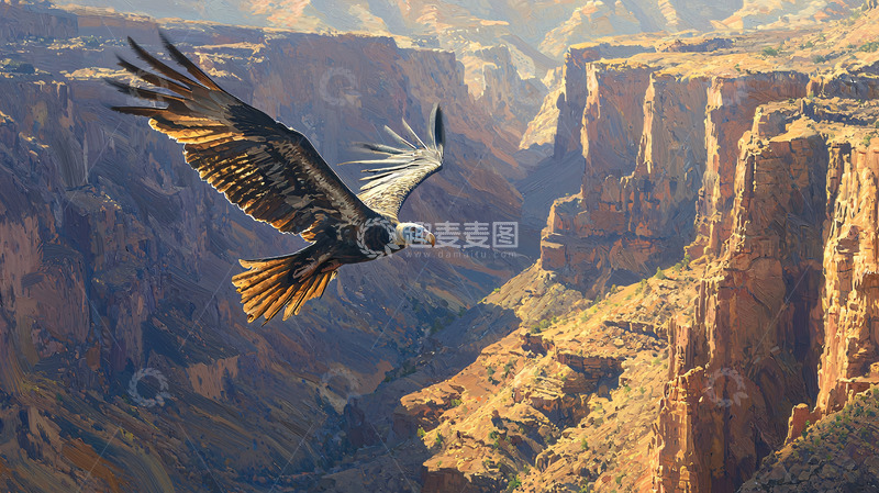 高清大图下载【趣麦麦图】峡谷中飞翔的秃鹰