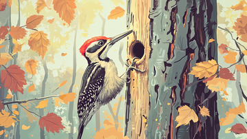 秋季树洞啄木鸟
