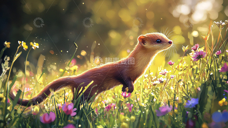高清大图下载【趣麦麦图】阳光下奔跑的黄鼠狼