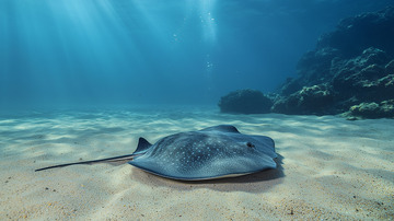 海底沙地上的一只灰鳐鱼