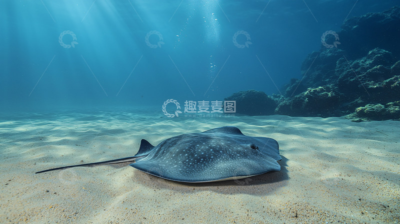 高清大图下载【趣麦麦图】海底沙地上的一只灰鳐鱼
