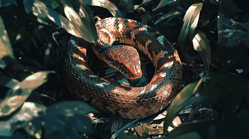 蛇在绿叶丛中蜷缩