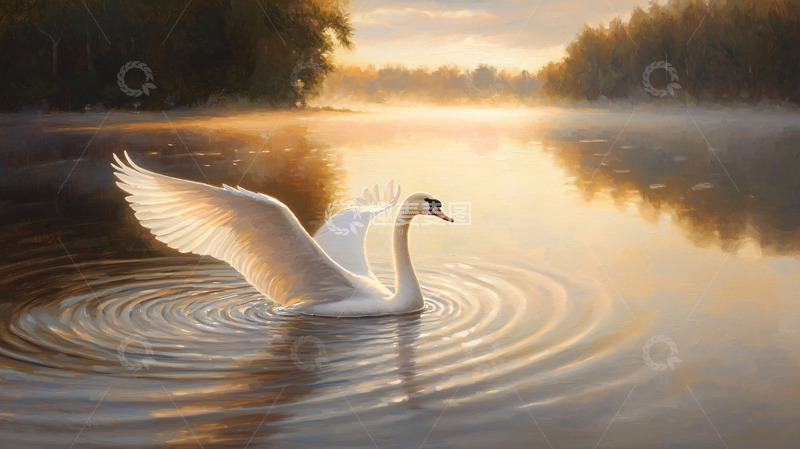 高清大图下载【趣麦麦图】清晨湖面优雅白鹅