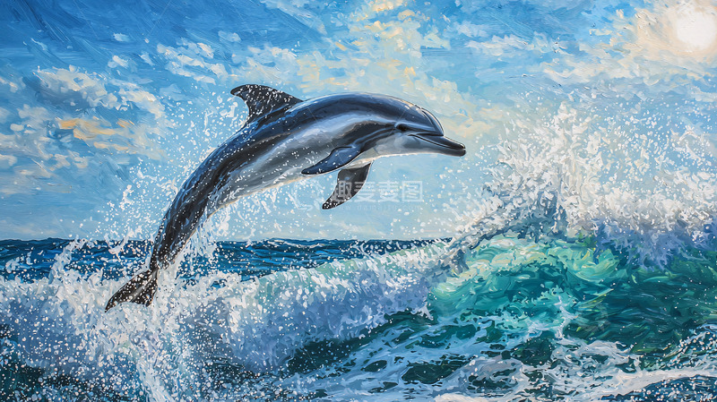 高清大图下载【趣麦麦图】海豚跃出海面