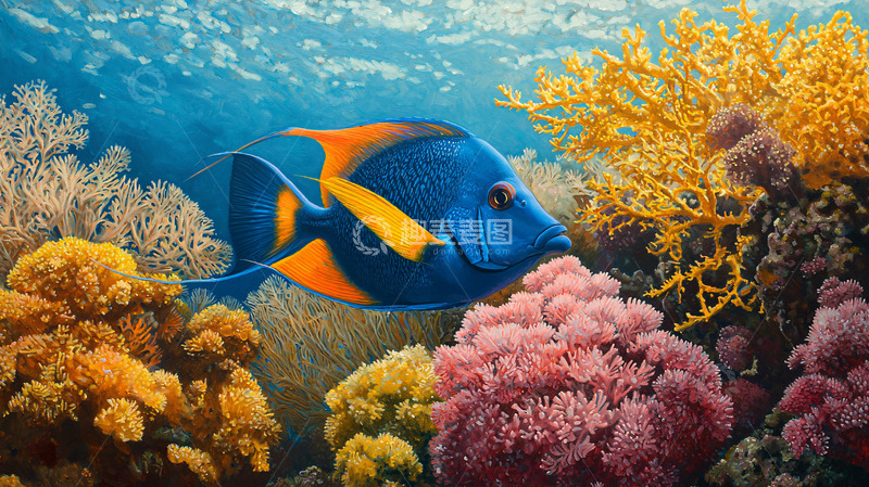 高清大图下载【趣麦麦图】蓝色鱼类珊瑚礁