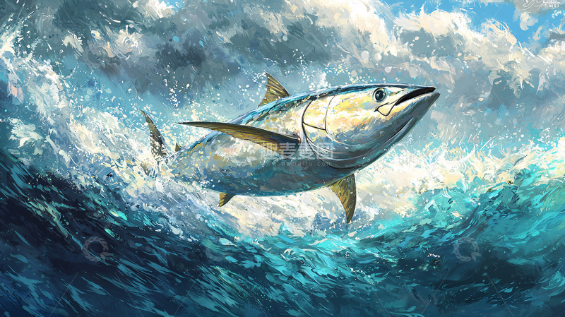 高清大图下载【趣麦麦图】跃出海面的金枪鱼
