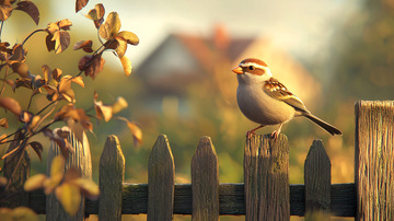 秋日篱笆上小鸟