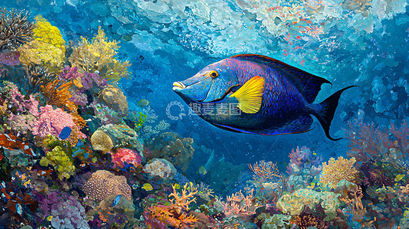 高清大图下载【趣麦麦图】蓝色鱼儿珊瑚礁