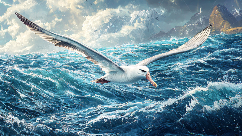 高清大图下载【趣麦麦图】海浪中飞翔的白鸟