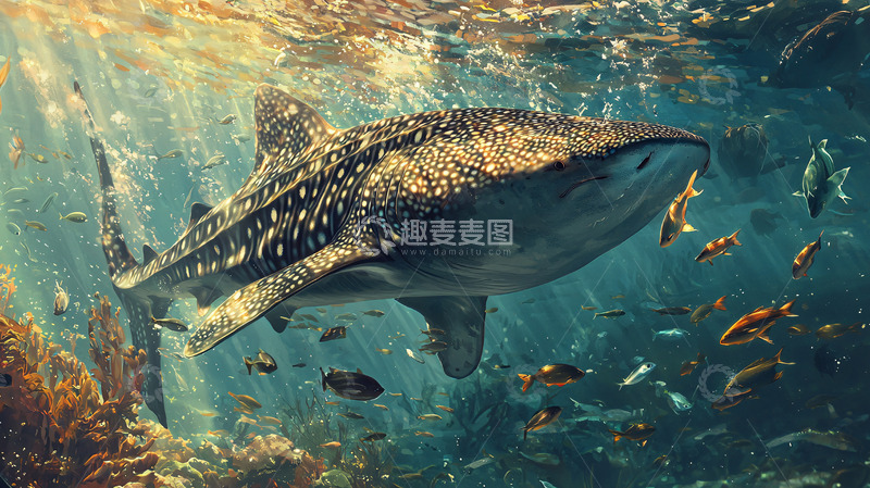 高清大图下载【趣麦麦图】阳光下巨大的鲸鲨