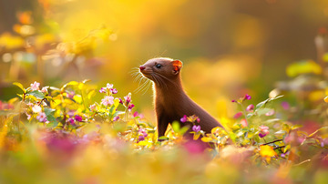 黄昏花丛中一只貂