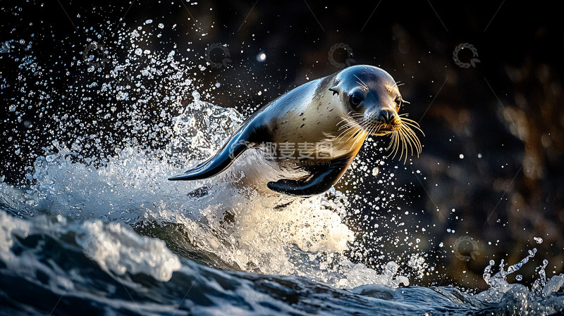 高清大图下载【趣麦麦图】海豹宝宝跃出水面