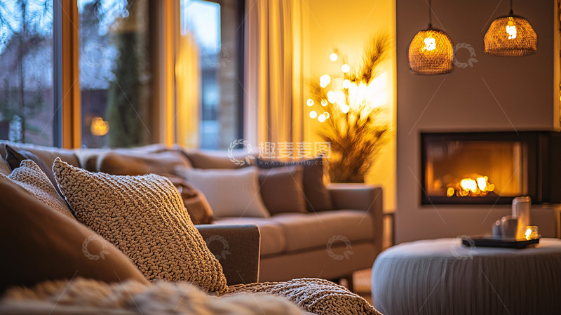 高清大图下载【趣麦麦图】温暖舒适的客厅夜景
